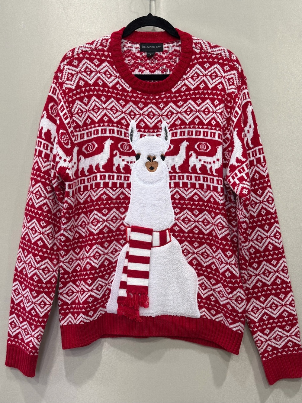 Blizzard Bay Men’s Red Christmas Llama Sweater 3D Fair Isle Holiday
